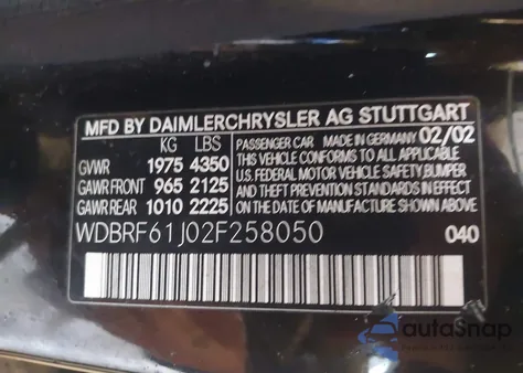 2002 Mercedes-Benz C 240 из США, поврежденный, VIN WDBRF61J02F258050